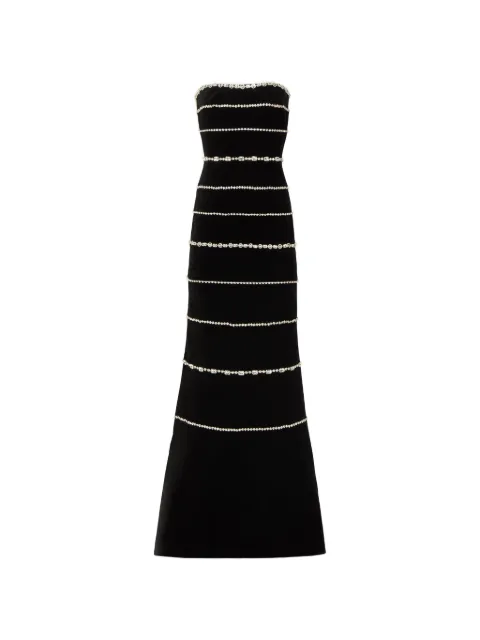 Costarellos Shaula crystal strapless velvet gown Black FW2559