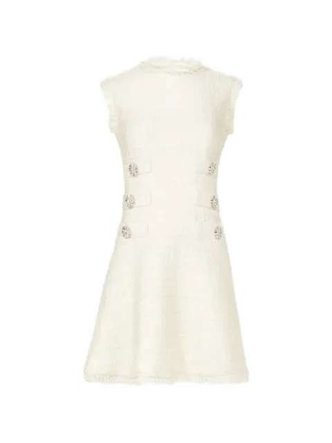 Costarellos Villie crystal-buttons tweed mini dress Neutrals PF2548