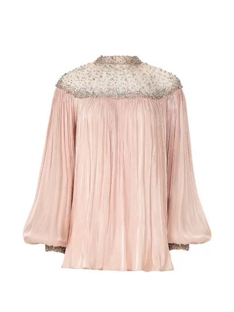 Costarellos Timea crystal-embellished balloon-sleeve blouse Pink PF2542