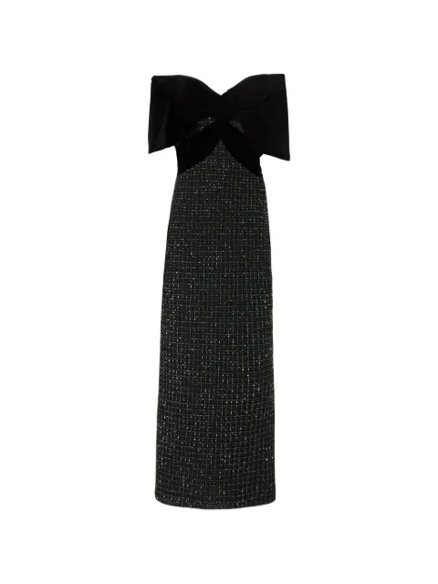 Costarellos Grace beaded off-shoulder column dress Black FW2451