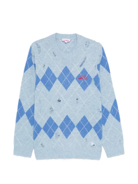 Charles Jeffrey Loverboy argyle-pattern distressed sweater Blue 062090301