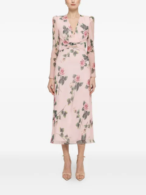 NISSA floral-print silk midi dress Pink RC16513