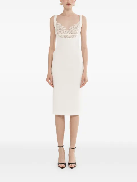 NISSA lace-detail crepe midi dress White RS16470