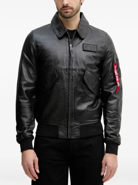 Alpha Industries logo-patch leather jacket Black 266106