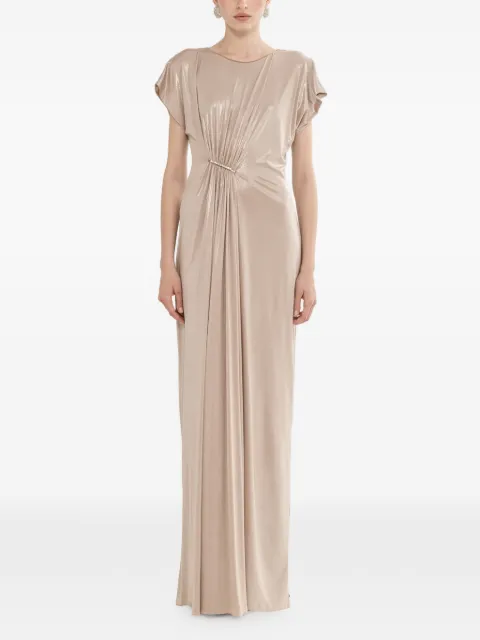 NISSA ruched metallic stretch-jersey maxi dress Neutrals RS16407
