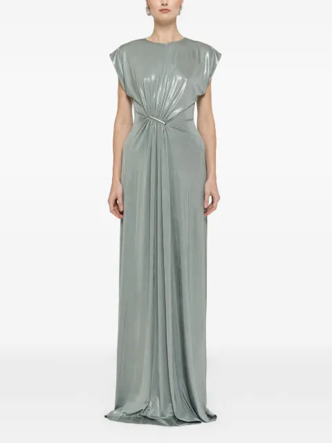 NISSA ruched metallic stretch-jersey maxi dress Green RS16407