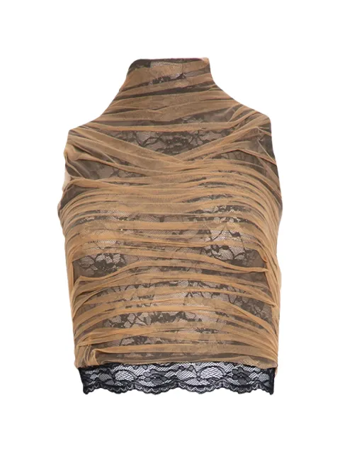 Di Petsa draped lace top Neutrals LACETEMPTATIONHIGHNECKTOP