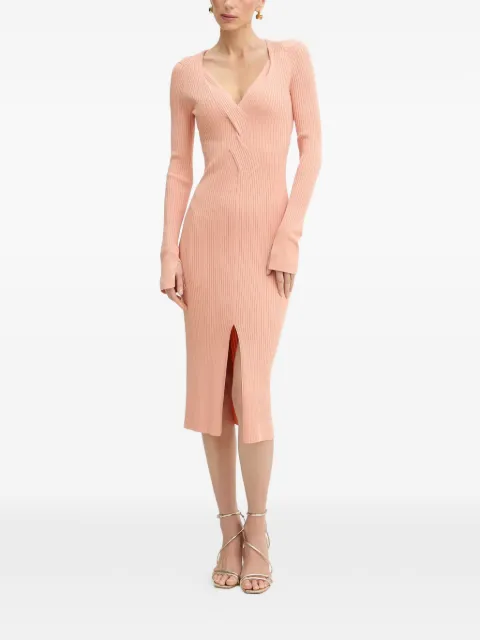 Patrizia Pepe ribbed split V-neck midi dress Pink 8A1634K300
