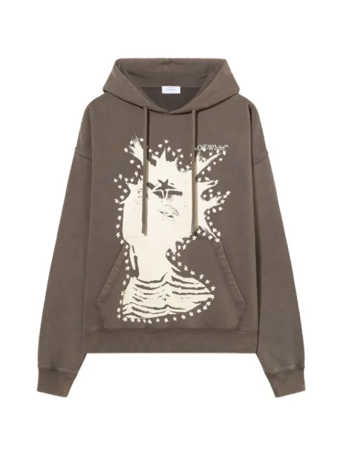 Off-White graphic-print drawstring hoodie Brown OMBB085W25FLE0026E18