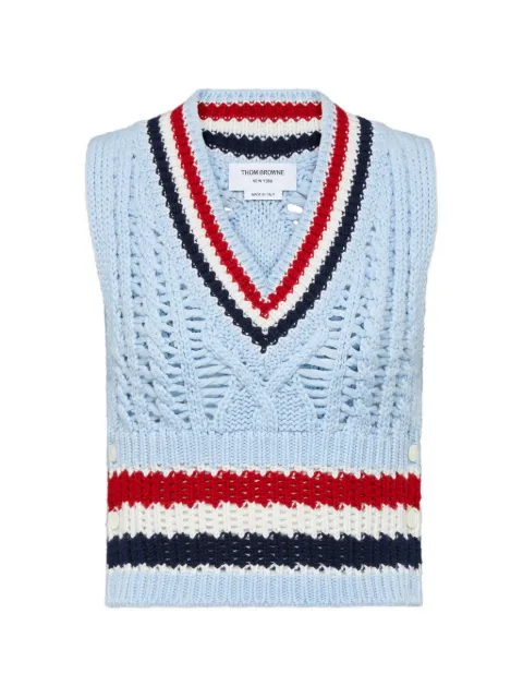 Thom Browne cashmere RWB stripe chunky shrunken vest Blue FKV230AY2007