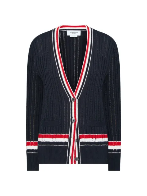 Thom Browne RWB stripe ladder cable elongated cardigan Blue FKC706AY3014