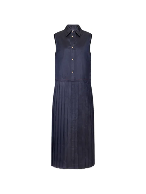 Thom Browne silk seersucker pleated shirtdress Blue FDSF57U00804