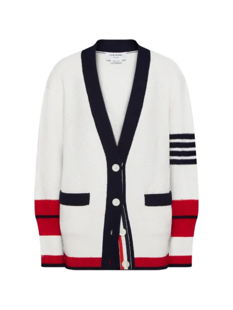 Thom Browne tennis racquet intarsia 4-Bar seed stitch cardigan White FKC711AY3016