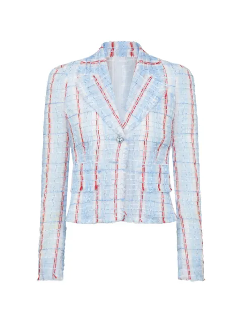 Thom Browne striped frayed tweed jacket Blue FBR067TF1201