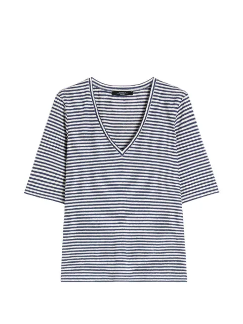 Weekend Max Mara striped V-neck linenT-shirt Blue 2615941042600