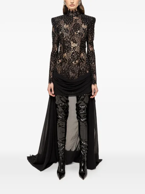 NISSA crystal-embellished lace mini dress Black RS16333