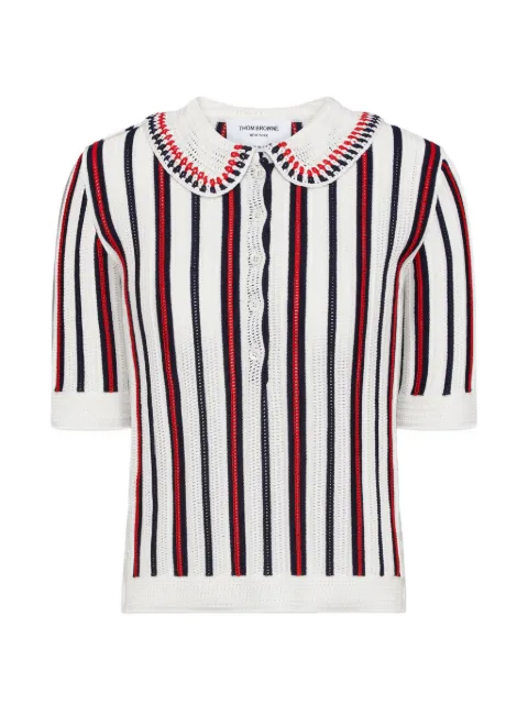 Thom Browne striped crochet-knit polo shirt White FKP136EY3021