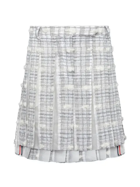 Thom Browne repp striped pouf tweed low rise pleated skirt White FGR082AF1202