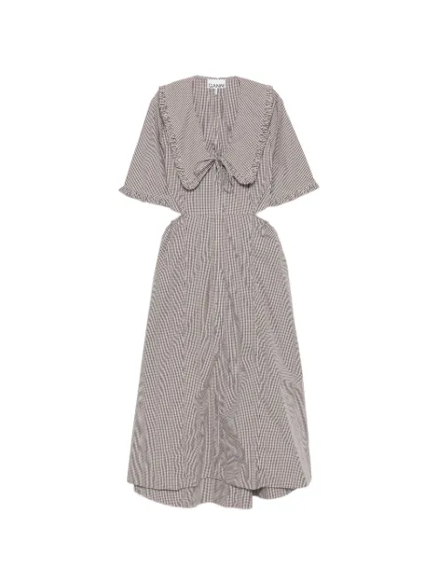 GANNI check-pattern cut-out midi dress Brown A1030584