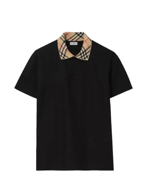 Burberry Check collar cotton polo shirt Black 8124551