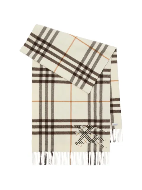 Burberry wide cross stitch EKD Check cashmere scarf Neutrals 8117676
