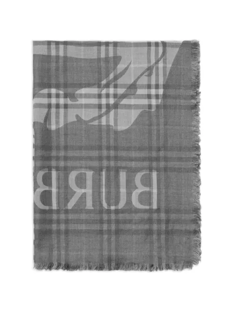 Burberry wide EKD Check wool silk scarf Grey 8117903