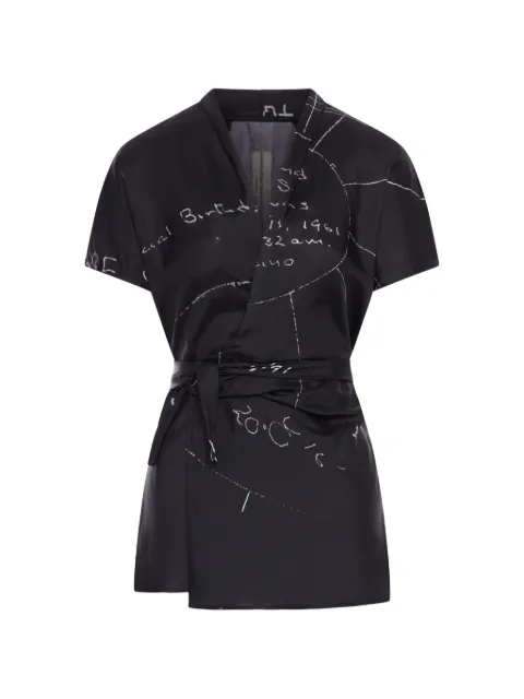 Rick Owens print tie waist viscose blouse Black RP01F6233KP1