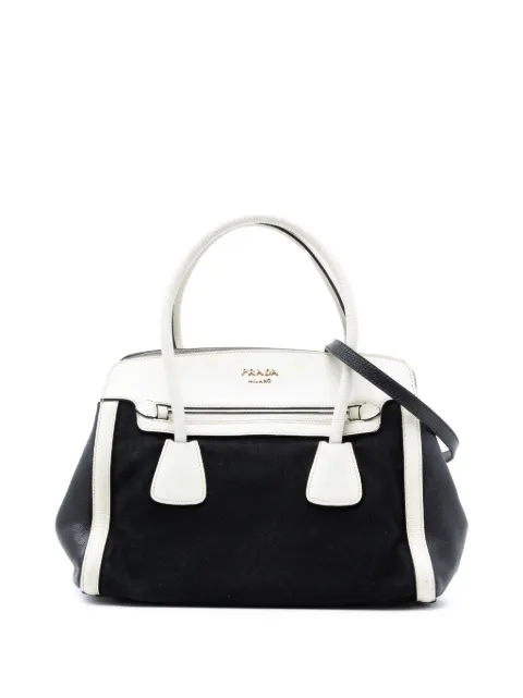 Prada Pre-Owned 2010-2026 Bicolor Saffiano Cuir Trimmed Canvas satchel Black GJFI8PK4FXKTNT3T
