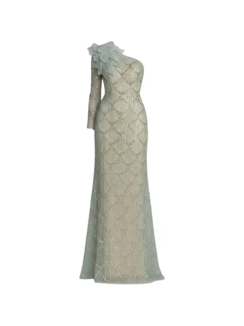 Mac Duggal one-sleeve flower-Embellished maxi dress Neutrals 21203