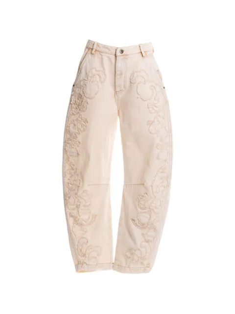 Agua Bendita Fallon floral-embroidered trousers Neutrals 19370