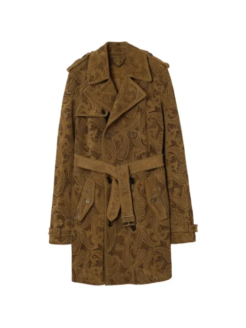 Burberry mid-length paisley suede Lawshall trench coat Brown 8125425