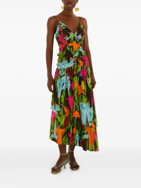 FARM Rio Mujeres y Flores ruched dress Black 357675