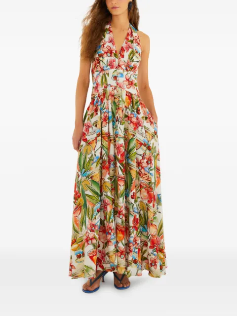 FARM Rio floral V-neck dress White 358165