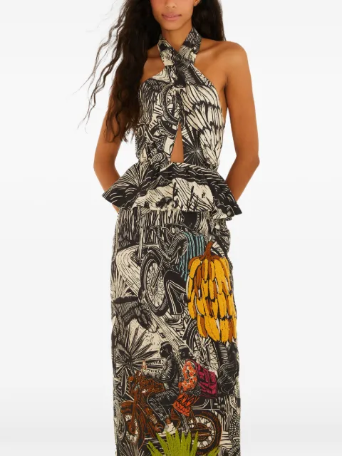 FARM Rio graphic-print embroidered dress Black 357685