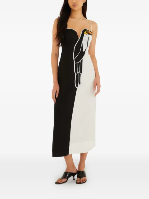 FARM Rio toucan-applique dress Black 349072