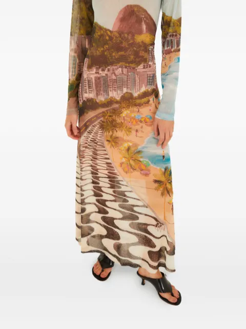 FARM Rio long-sleeve printed maxi dress Neutrals 349033