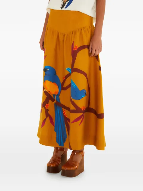 FARM Rio bird-print skirt Orange 358911