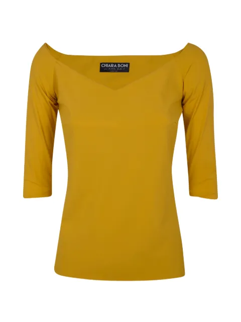 CHIARA BONI La Petite Robe V-neck long-sleeve top Yellow TOSAFFBS098