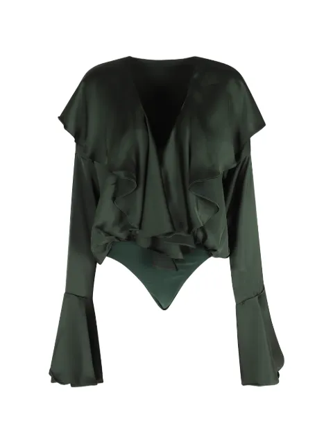 Norma Kamali ruffled V-neck top Green ST425BSAO85869098