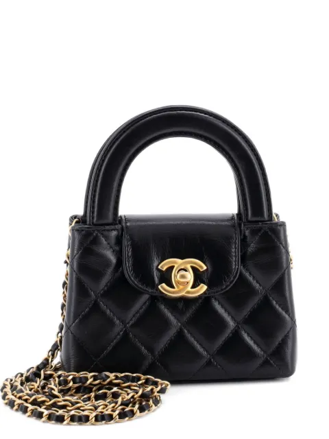 CHANEL Pre-Owned Kelly Top Handle Shopping Bag Quilted Shiny Aged Calfskin Nano crossbody bag Black R83D4K4C9G3RCZPD