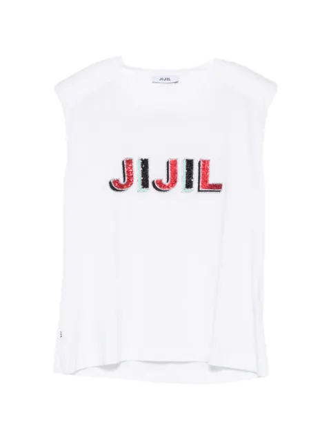 JIJIL JOLIE sequin-logo padded-shoulder cotton T-shirt White JPE20TS2300JE0081
