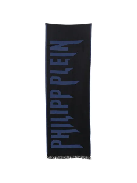 Philipp Plein logo-print frayed scarf Black SC15WOPP113