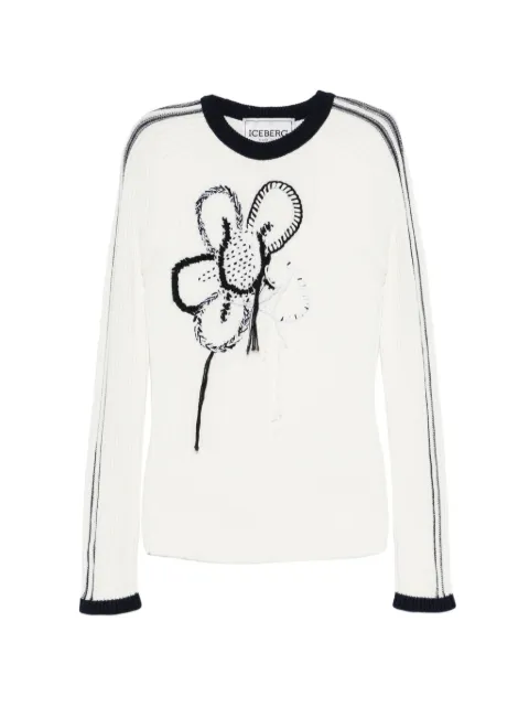 Iceberg floral-embroidered ribbed sweater White A0097604