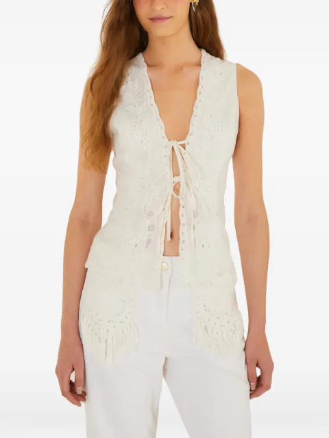 FARM Rio floral-embroidered fringe top White 364004