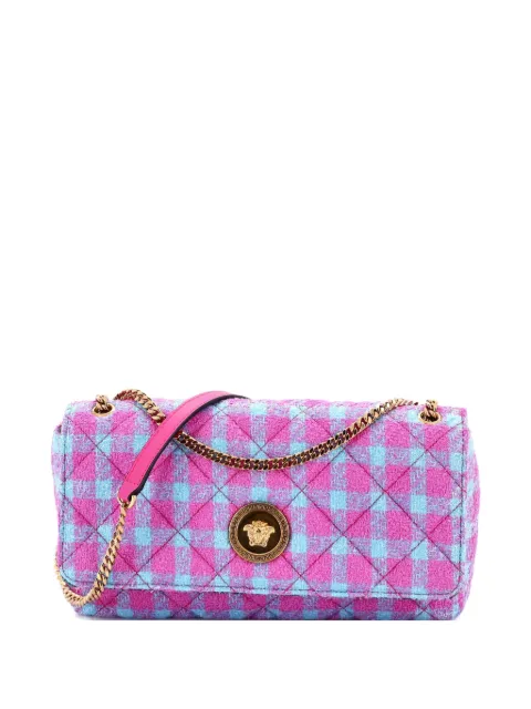 Versace Pre-Owned Medusa Icon Chain Flap Bag Quilted Tweed East West shoulder bag Blue OPXSWB7QEV7XF1GO