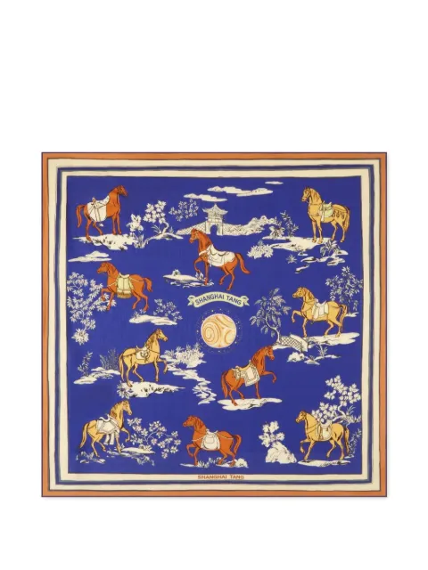 Shanghai Tang horse print scarf Blue Z5AAS178CW