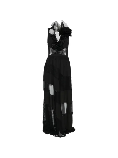 Babylone Paris floral-detail ruffled maxi dress Black WEL0707