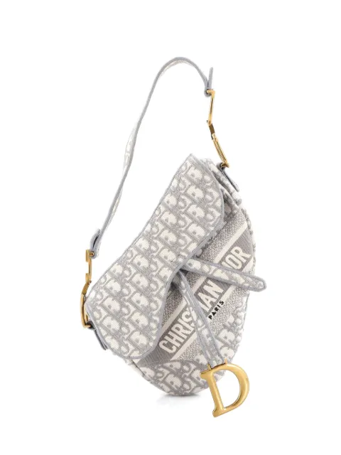 Christian Dior Pre-Owned Saddle Handbag Logo Embroidered Oblique Canvas Medium shoulder bag Grey 5T54AF72YLDYJIZ1