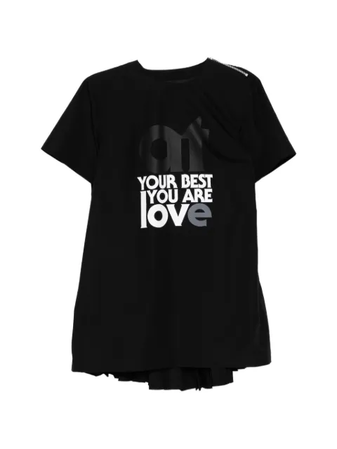 sacai text-print pleated T-shirt Black 2608493