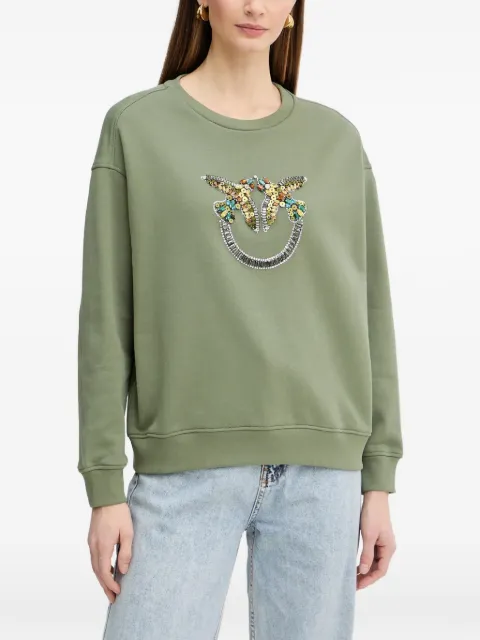 PINKO sweatshirt with Love Birds jewel maxi embroidery Green 100534A33G